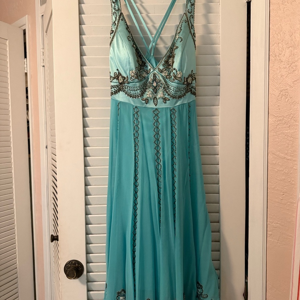 Sue Wong blue chiffon Nocturne dress